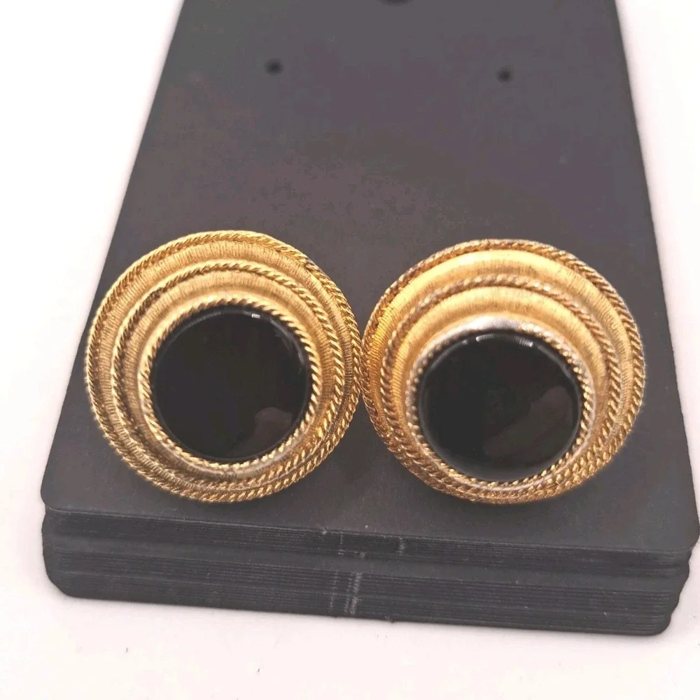 Vintage Christian Dior by Destino Gold Tone Cufflinks, Black Onyx Cabochon